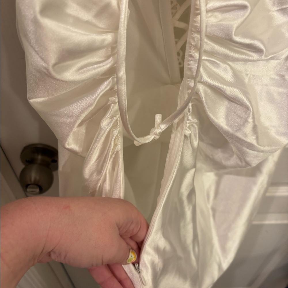 White Satin Lace-Up Corset dress - Picture 9 of 11